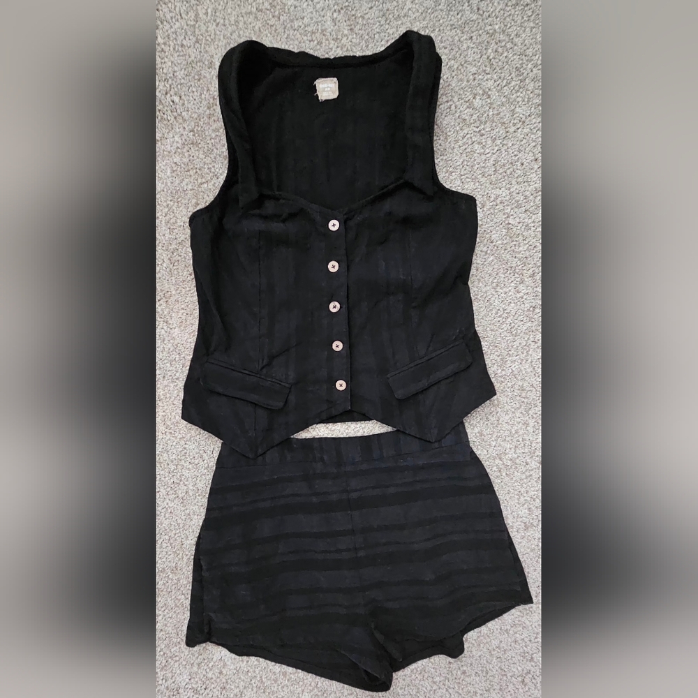 Free People Black Striped Skirt Set